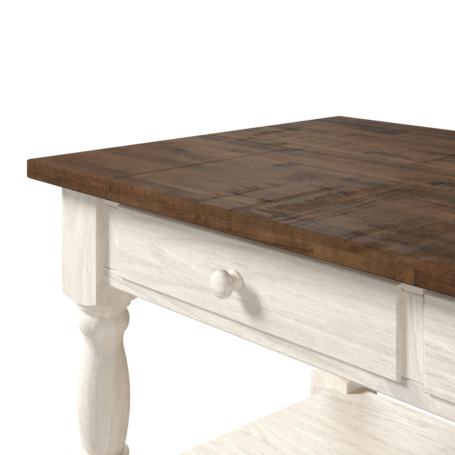 Wood Kitchen Island 2 Drawers 2 Shelf White Distressed | Furniture Dash