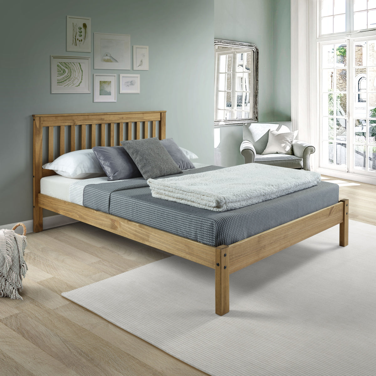 Wood Slatted Full Double Size Bed Corona | Furniture Dash