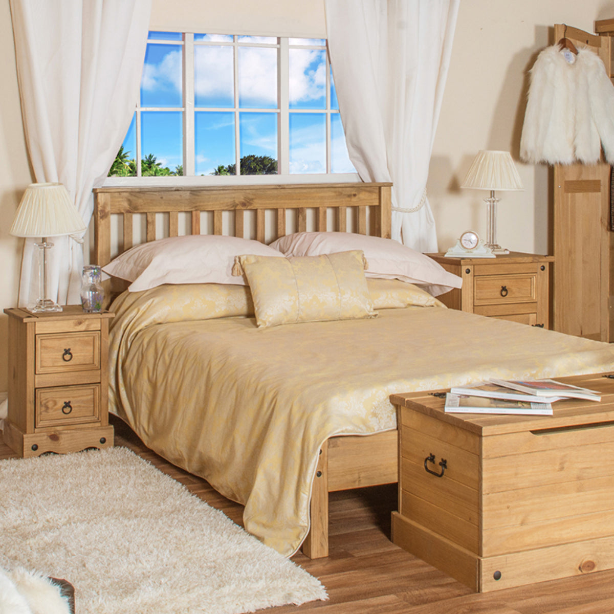 Wood Slatted Queen Size Bed Corona | Furniture Dash
