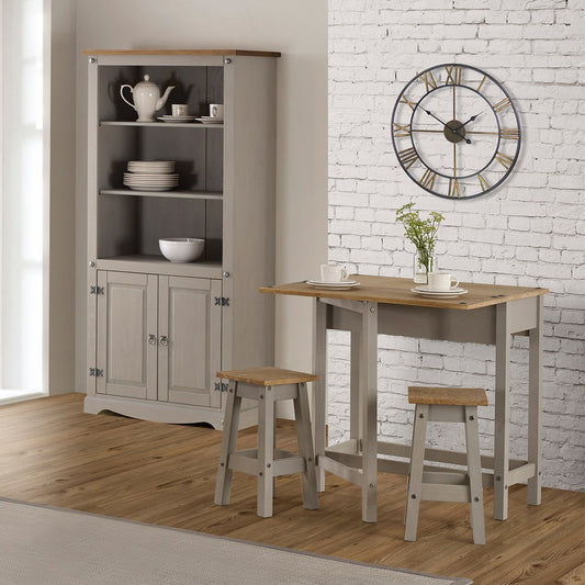 Wood Breakfast Set of Drop Leaf Table and 2 Stools Corona Gray | Furniture Dash