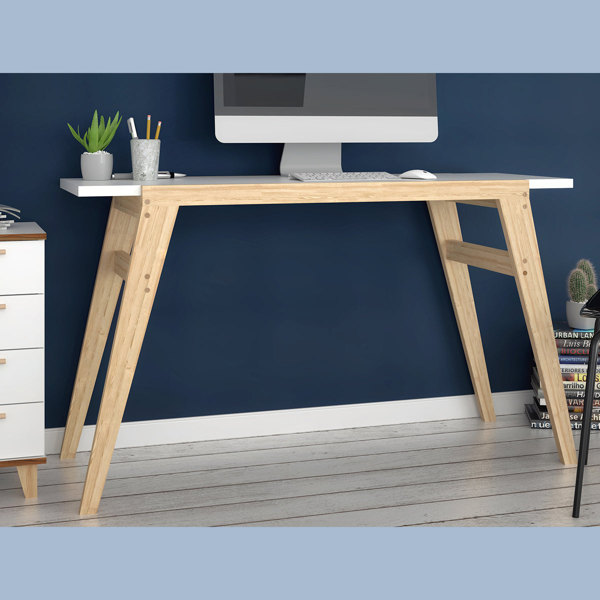 Computer Desk White with Oak Feet | Furniture Dash