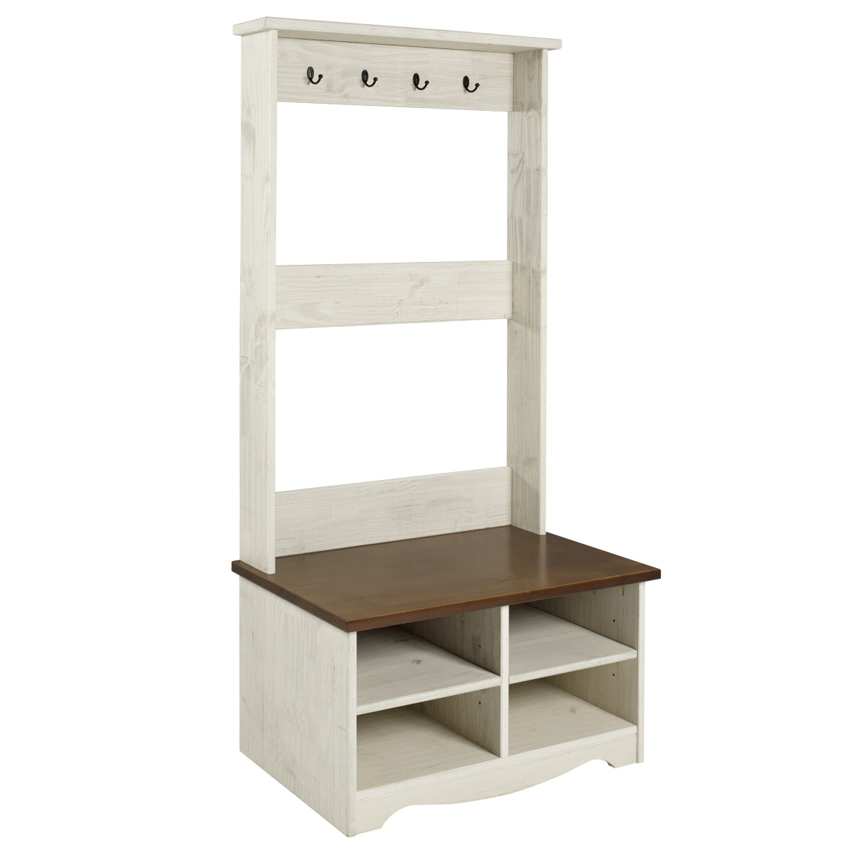 Wood Hall Tree White Distressed | Furniture Dash