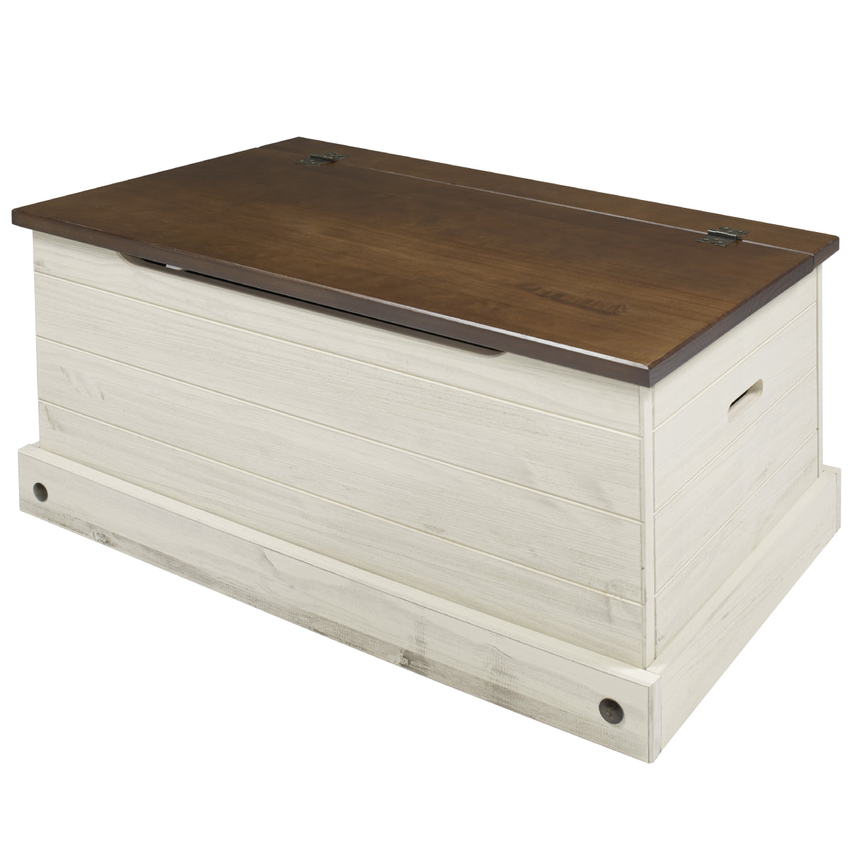 Wood Storage Trunk Ottoman White Distressed | Furniture Dash