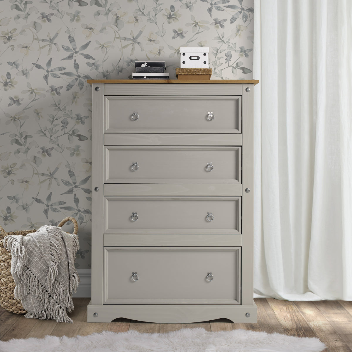 Wood Dresser 4 Drawers Chest Corona Gray | Furniture Dash