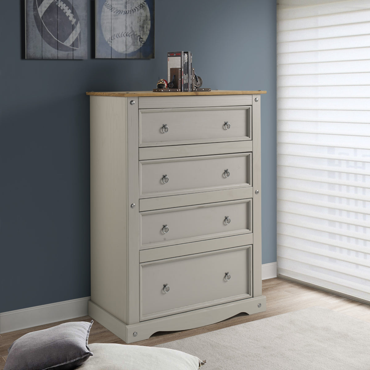 Wood Dresser 4 Drawers Chest Corona Gray | Furniture Dash