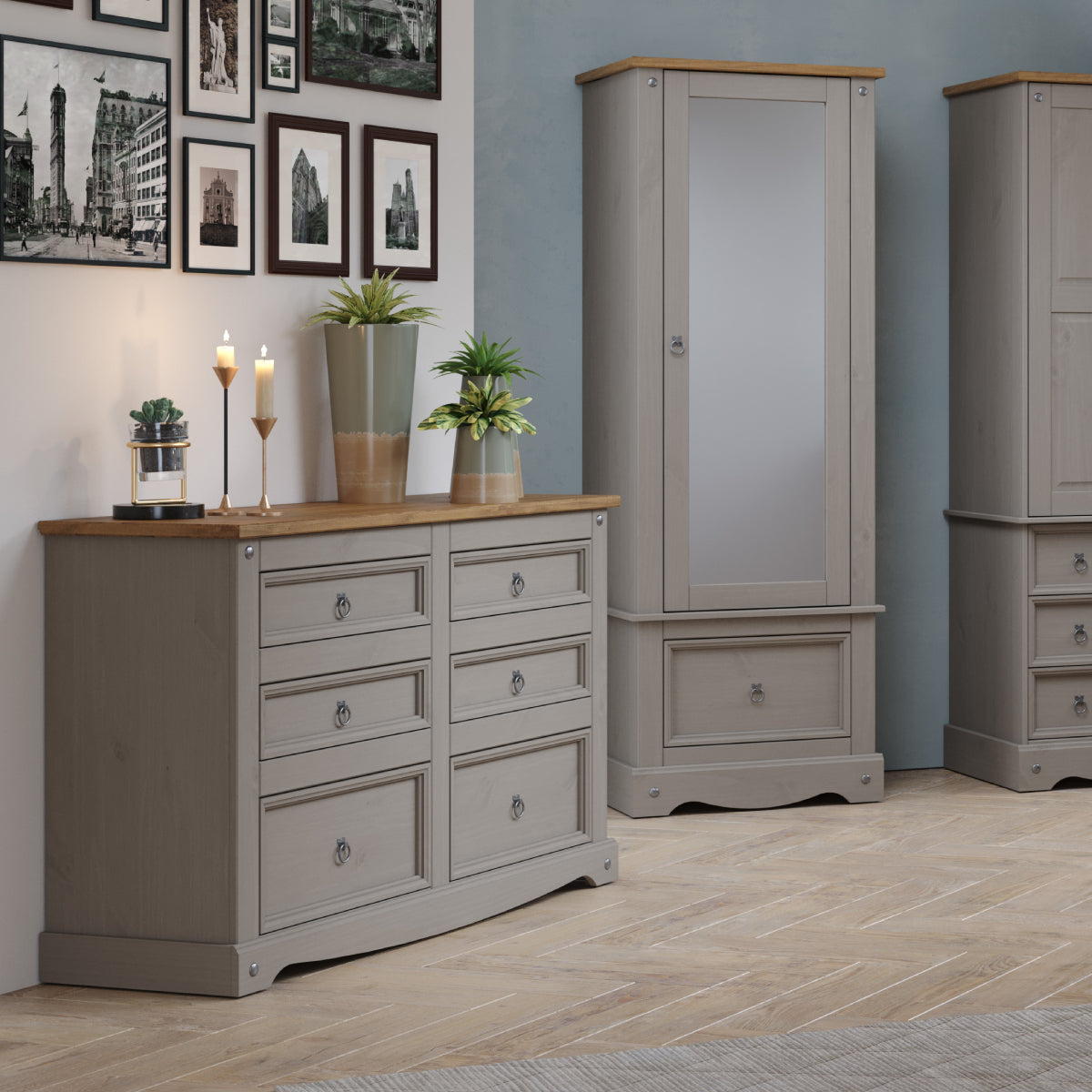 3 drawer grey dresser Wood Dresser 3+3 Drawers Chest Corona Gray