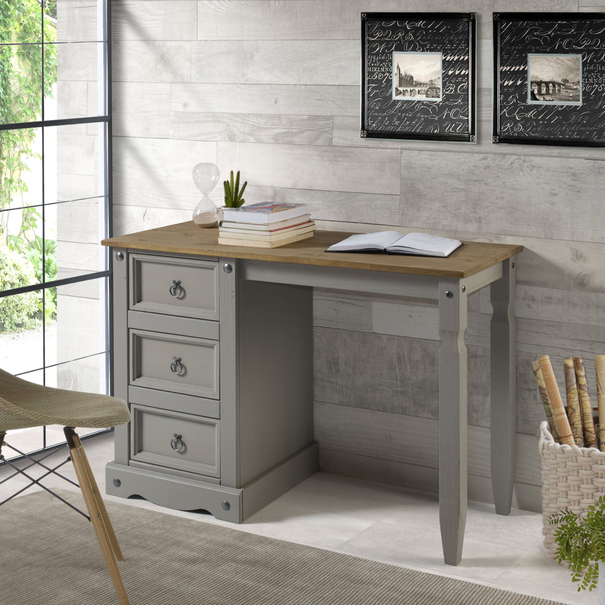 Wood Dressing Table Vanity Makeup Corona Gray | Furniture Dash