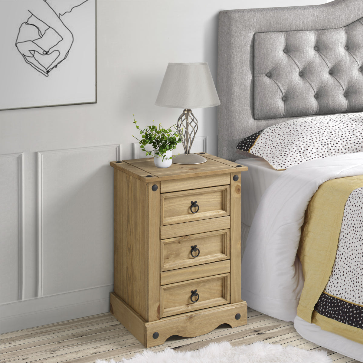 Wood Nightstand 3 Drawers Corona | Furniture Dash