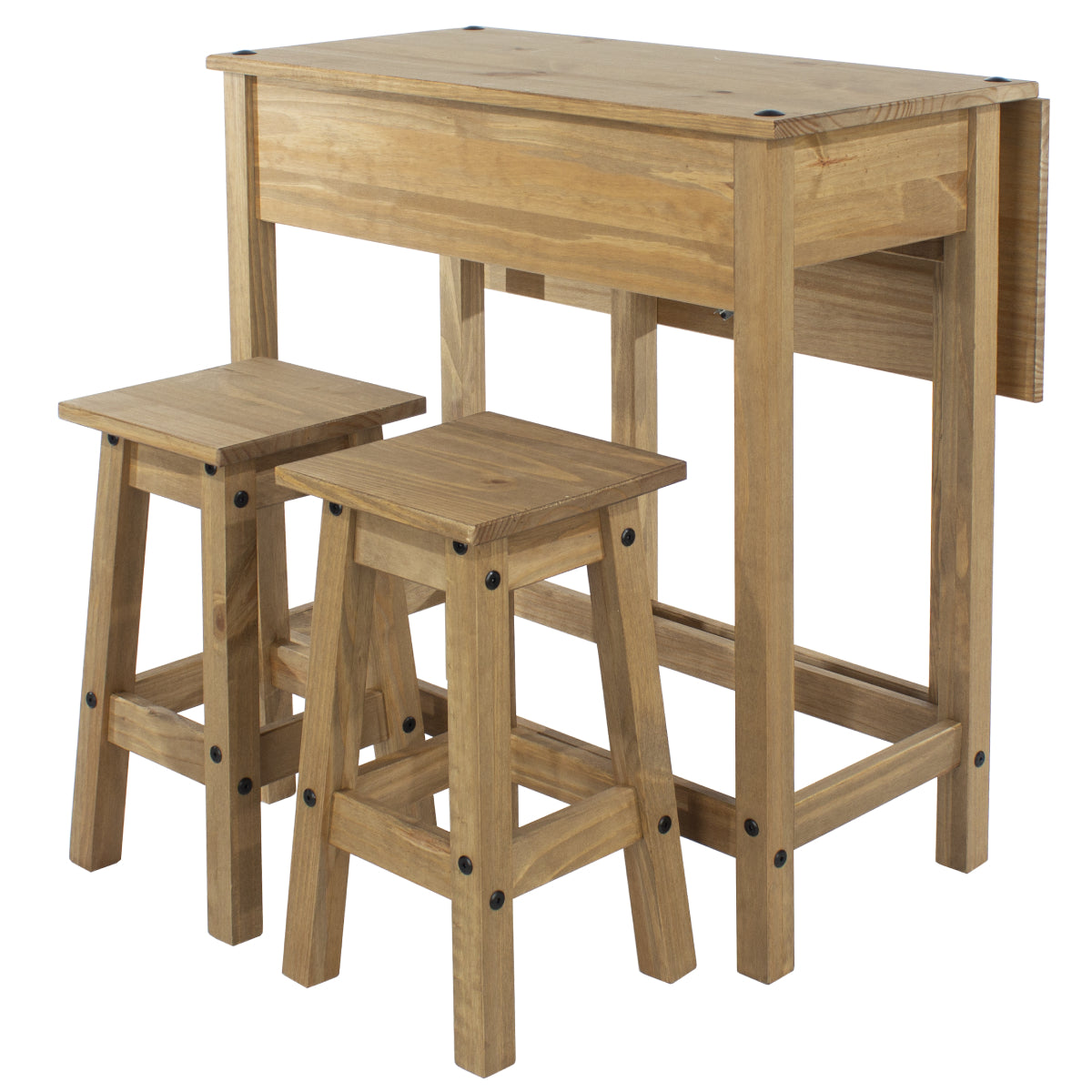 Wood Breakfast Set of Drop Leaf Table and 2 Stools Corona | Furniture Dash