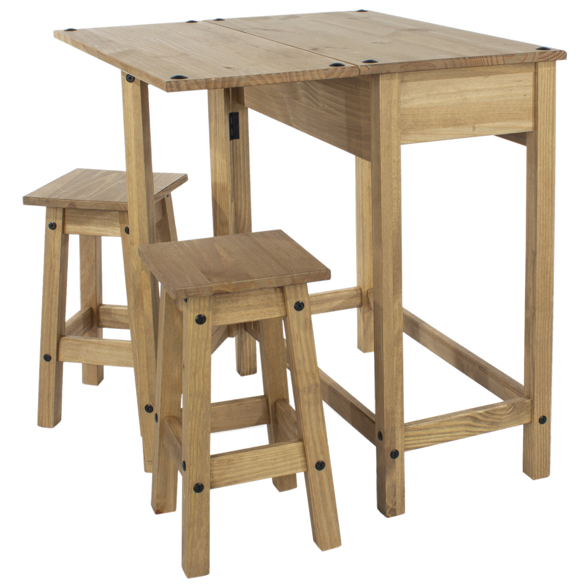 Wood Breakfast Set of Drop Leaf Table and 2 Stools Corona | Furniture Dash