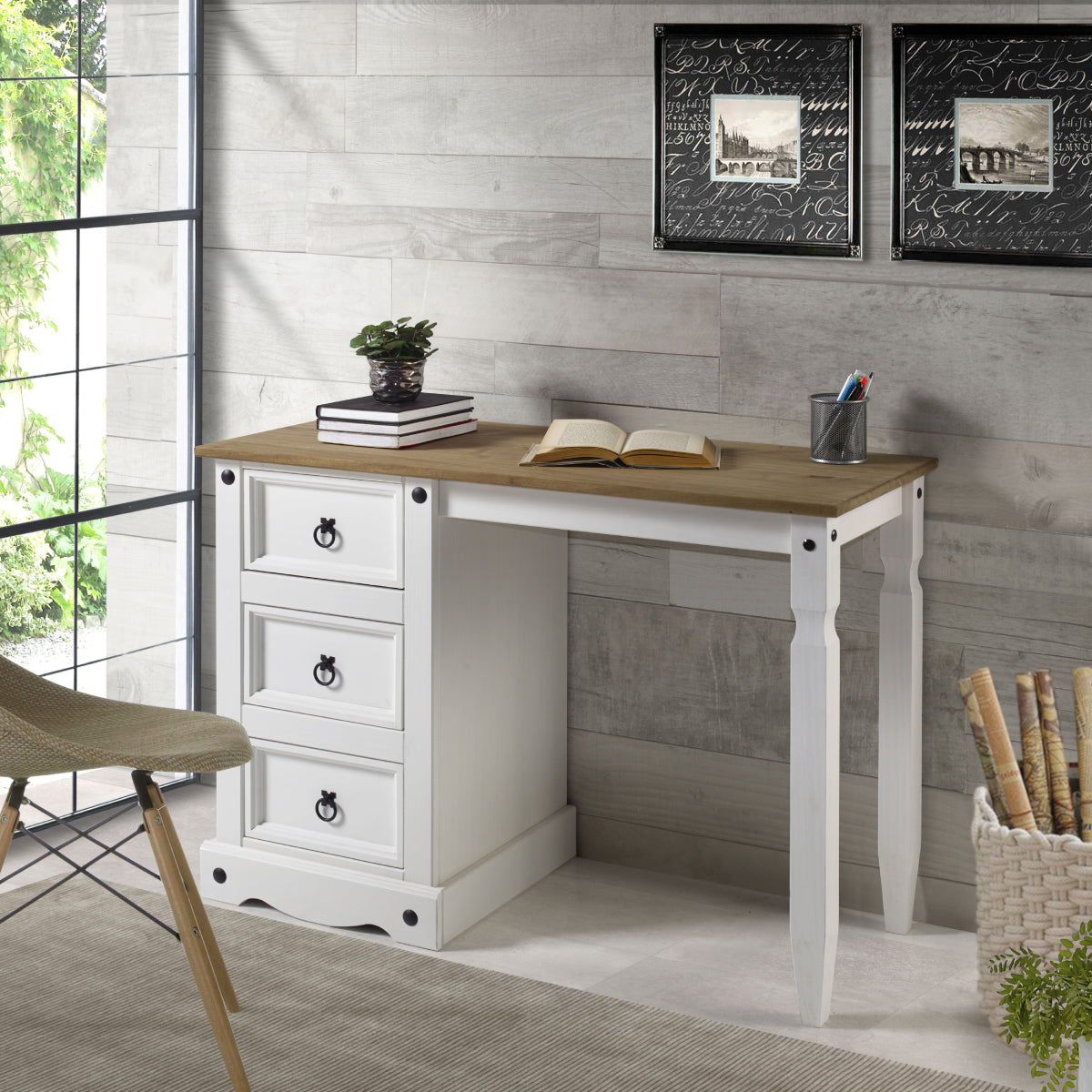 Wood Dressing Table Vanity Makeup Corona Snow | Furniture Dash