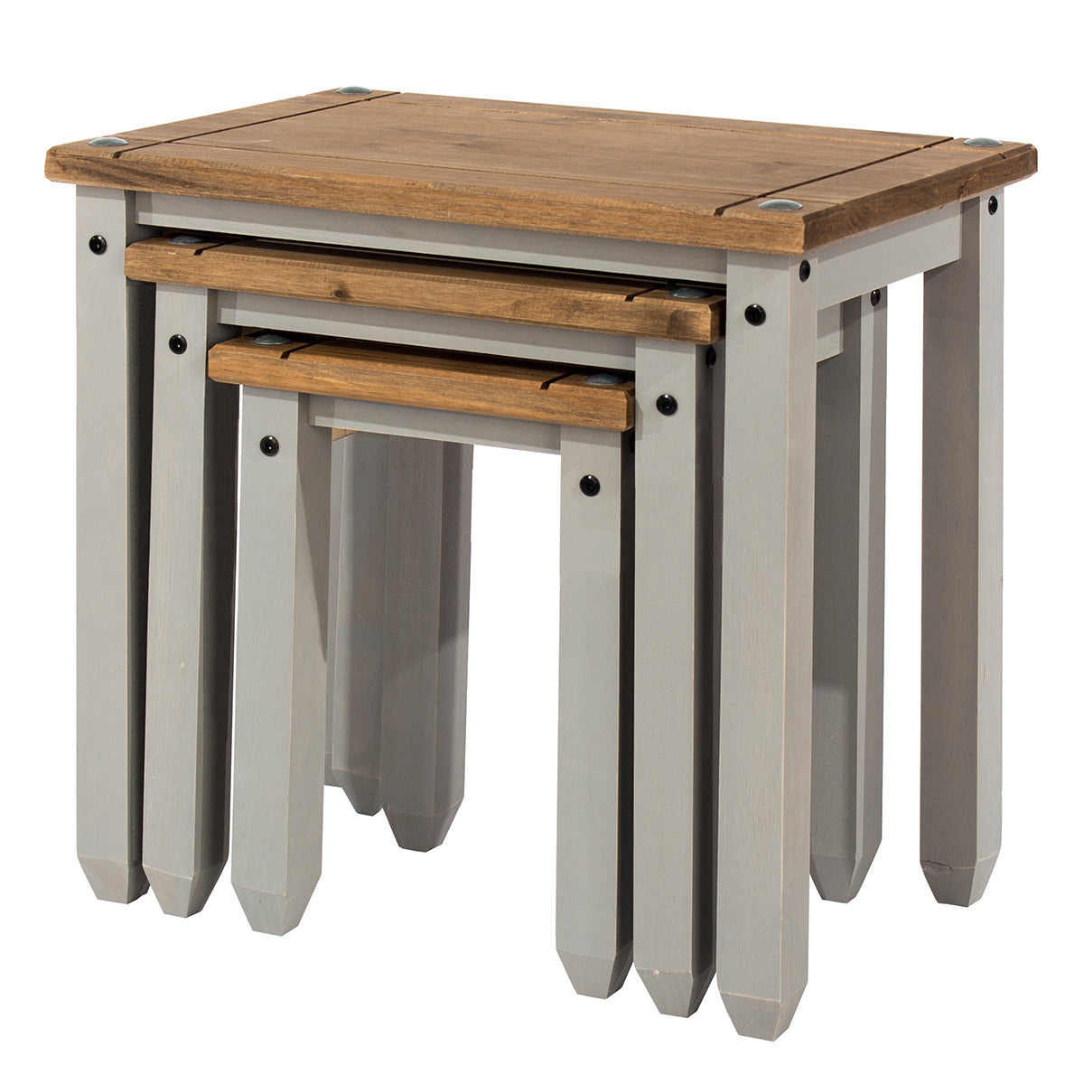Wood Nest of 3 Tables Corona Gray | Furniture Dash