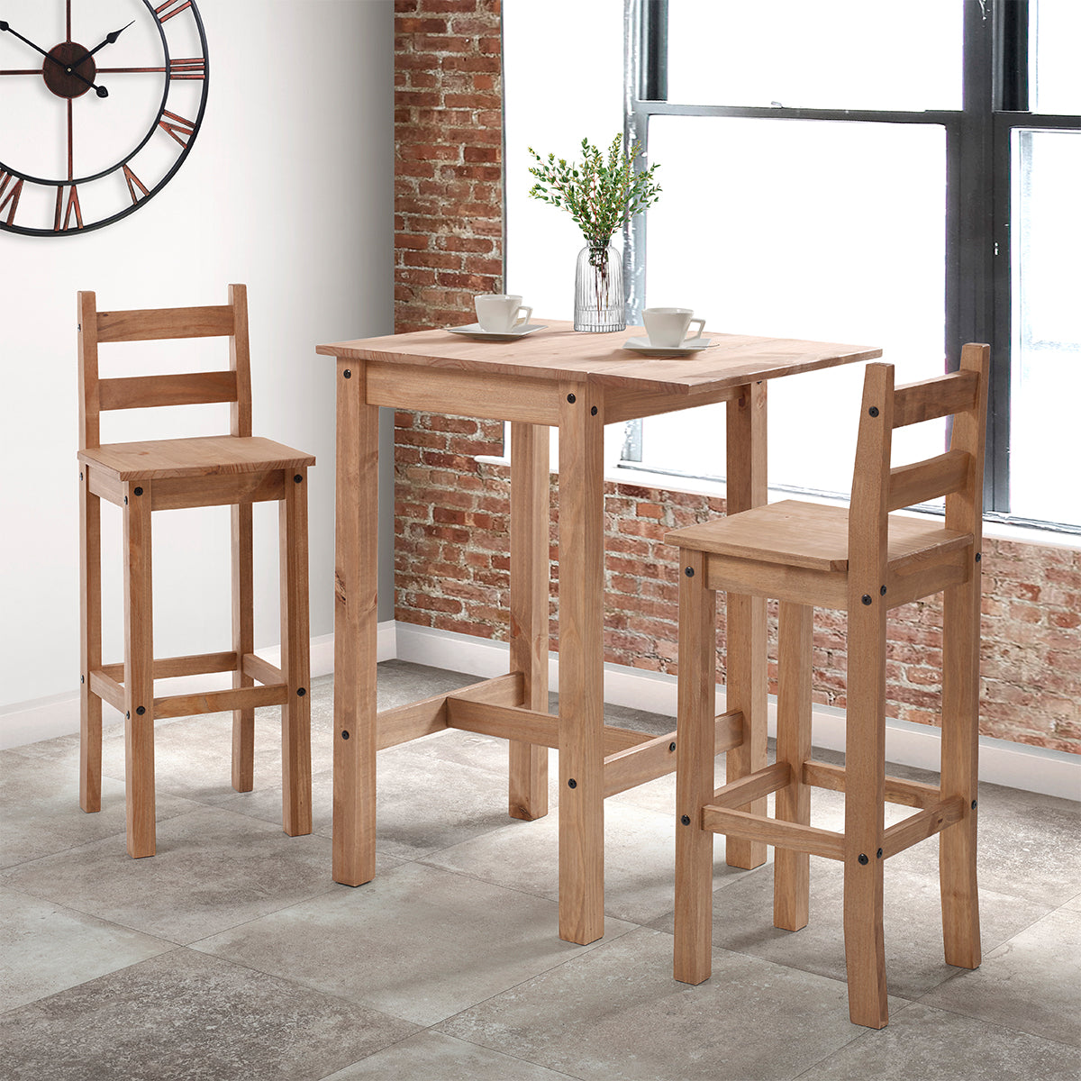 Wood Bar Height Dining Set of Drop Leaf Table and 2 Chairs Corona | Furniture Dash