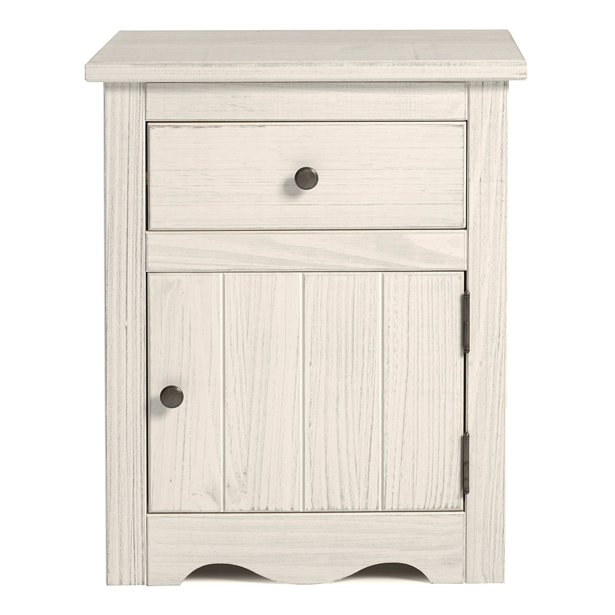 Wood Nightstand 1 Door 1 Drawer White Distressed | Furniture Dash