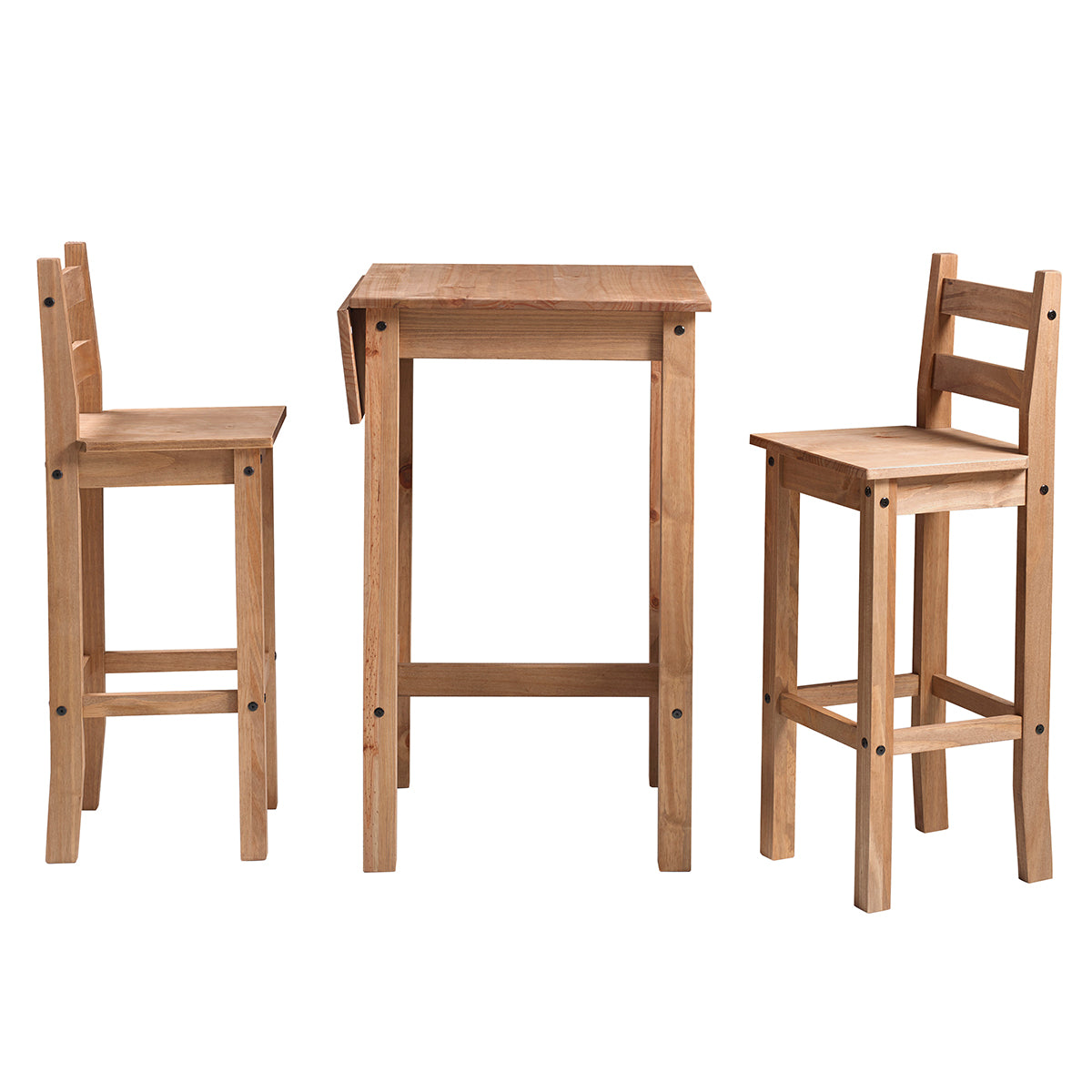 Wood Bar Height Dining Set of Drop Leaf Table and 2 Chairs Corona | Furniture Dash