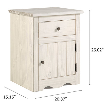 Wood Nightstand 1 Door 1 Drawer White Distressed | Furniture Dash
