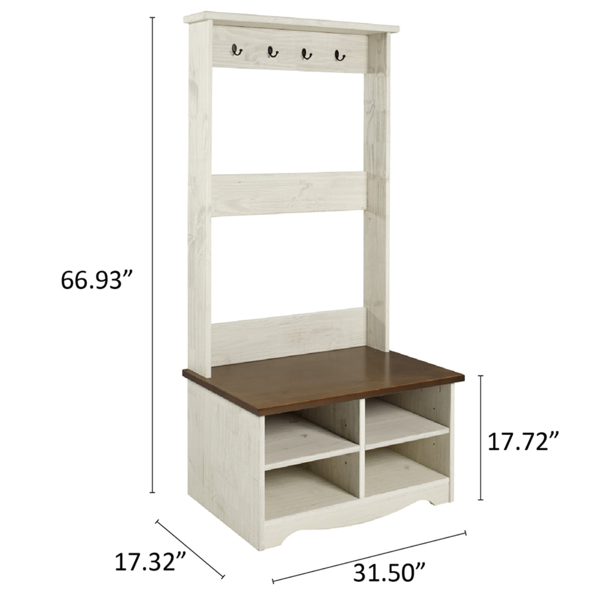 Wood Hall Tree White Distressed | Furniture Dash