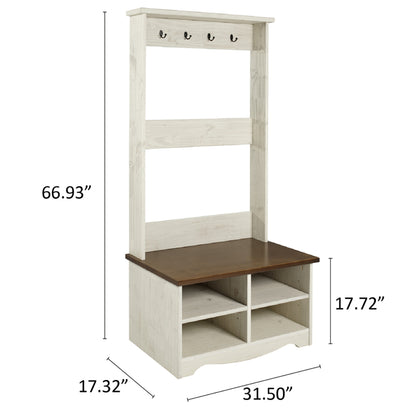Wood Hall Tree White Distressed | Furniture Dash