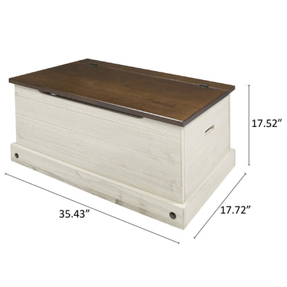 Wood Storage Trunk Ottoman White Distressed | Furniture Dash