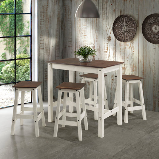 Wood Bar Height Dining Set and 4 Stools White Distressed | Furniture Dash