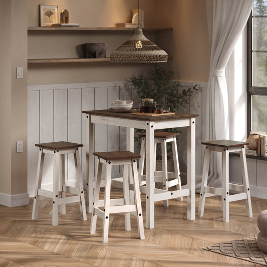 Wood Bar Height Dining Set and 4 Stools White Distressed | Furniture Dash