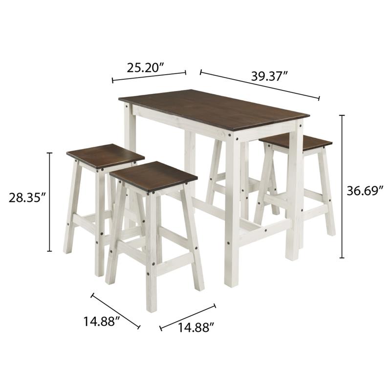 Wood Bar Height Dining Set and 4 Stools White Distressed | Furniture Dash