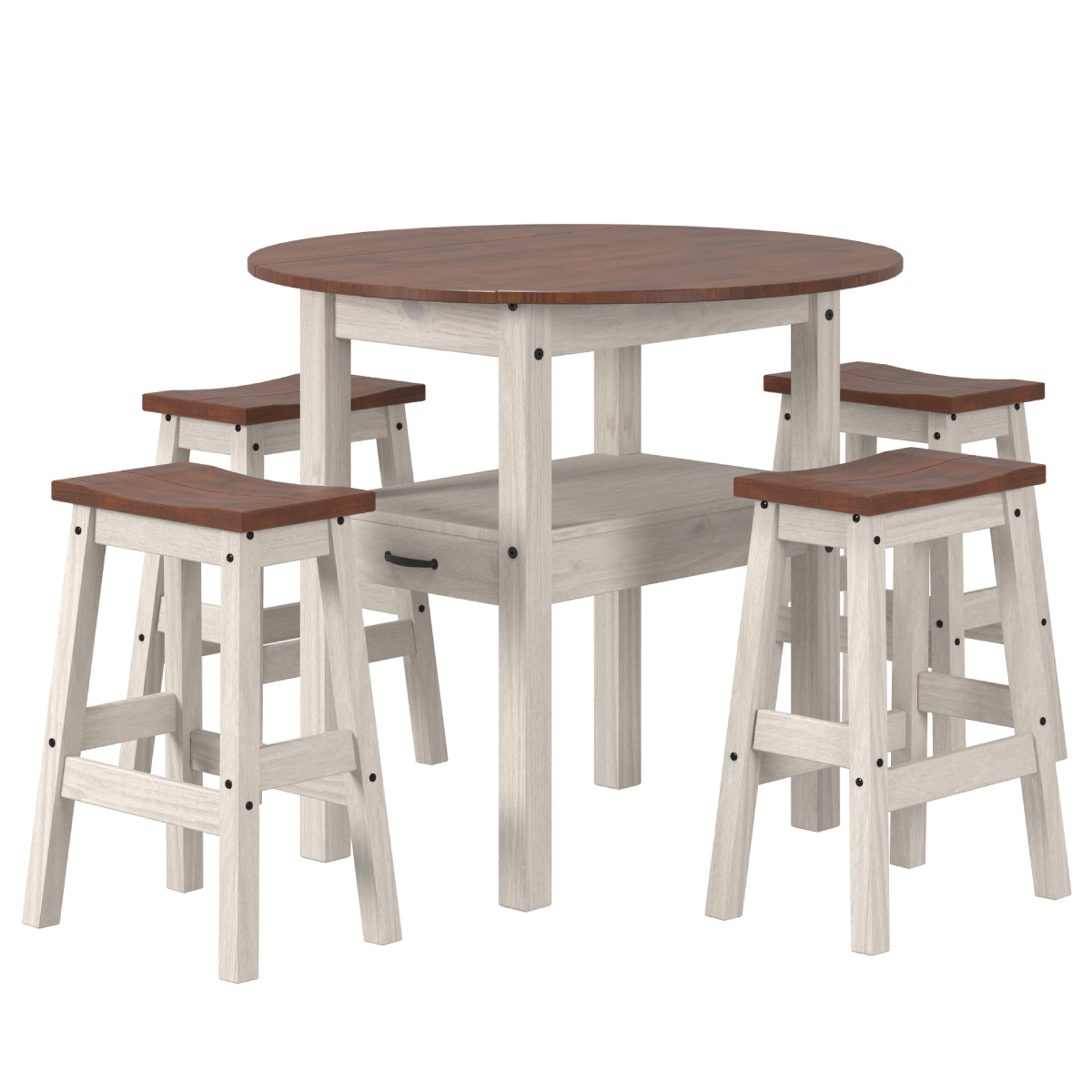 Bar Height Dining Set of Drop Leaf Table and 4 Stools | Furniture Dash