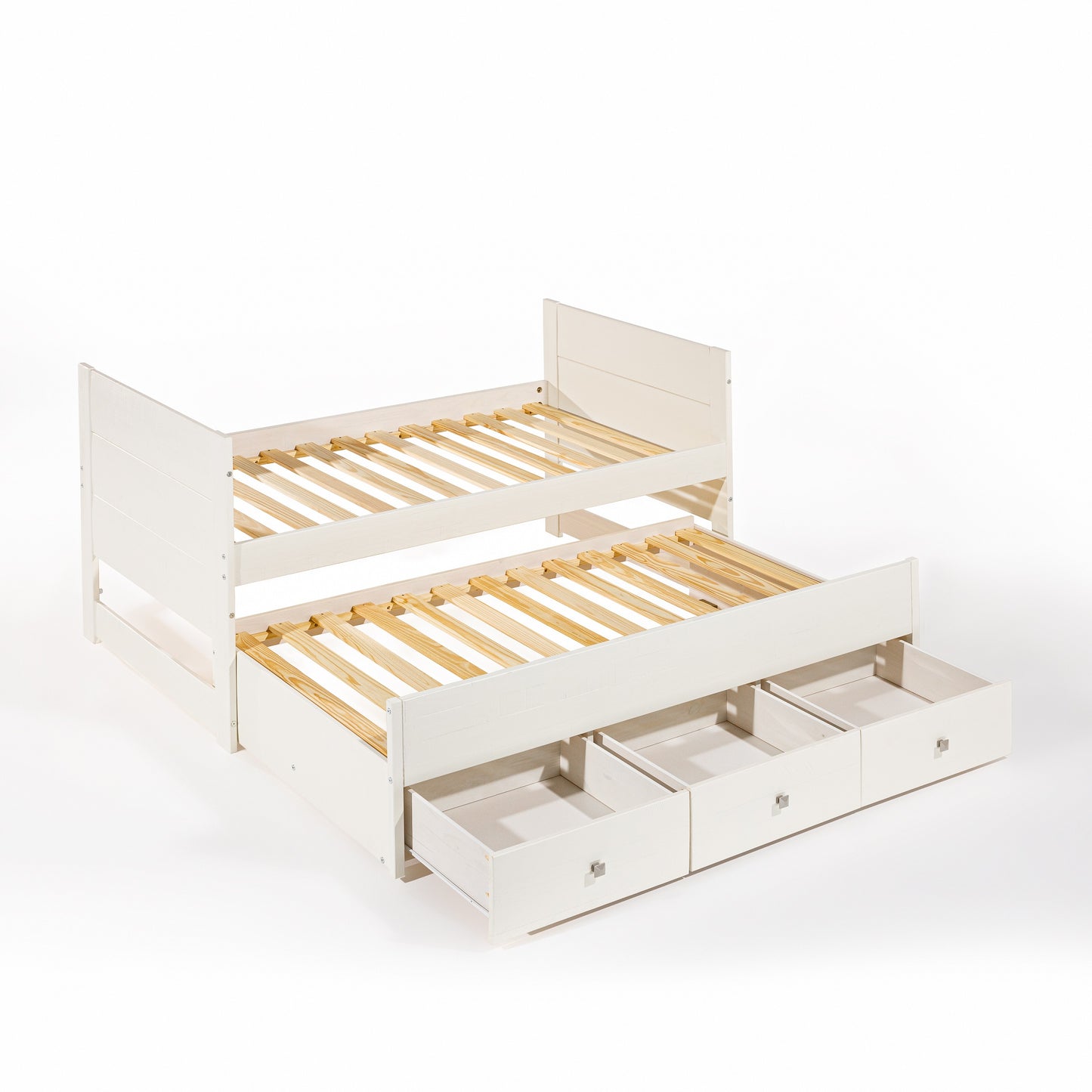 Twin 3 Drawer Captain Bed with Twin Trundle White | Furniture Dash