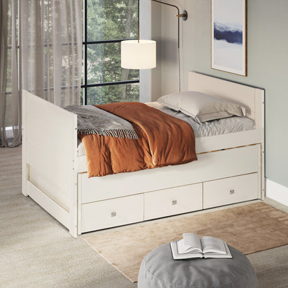 Twin 3 Drawer Captain Bed with Twin Trundle White | Furniture Dash