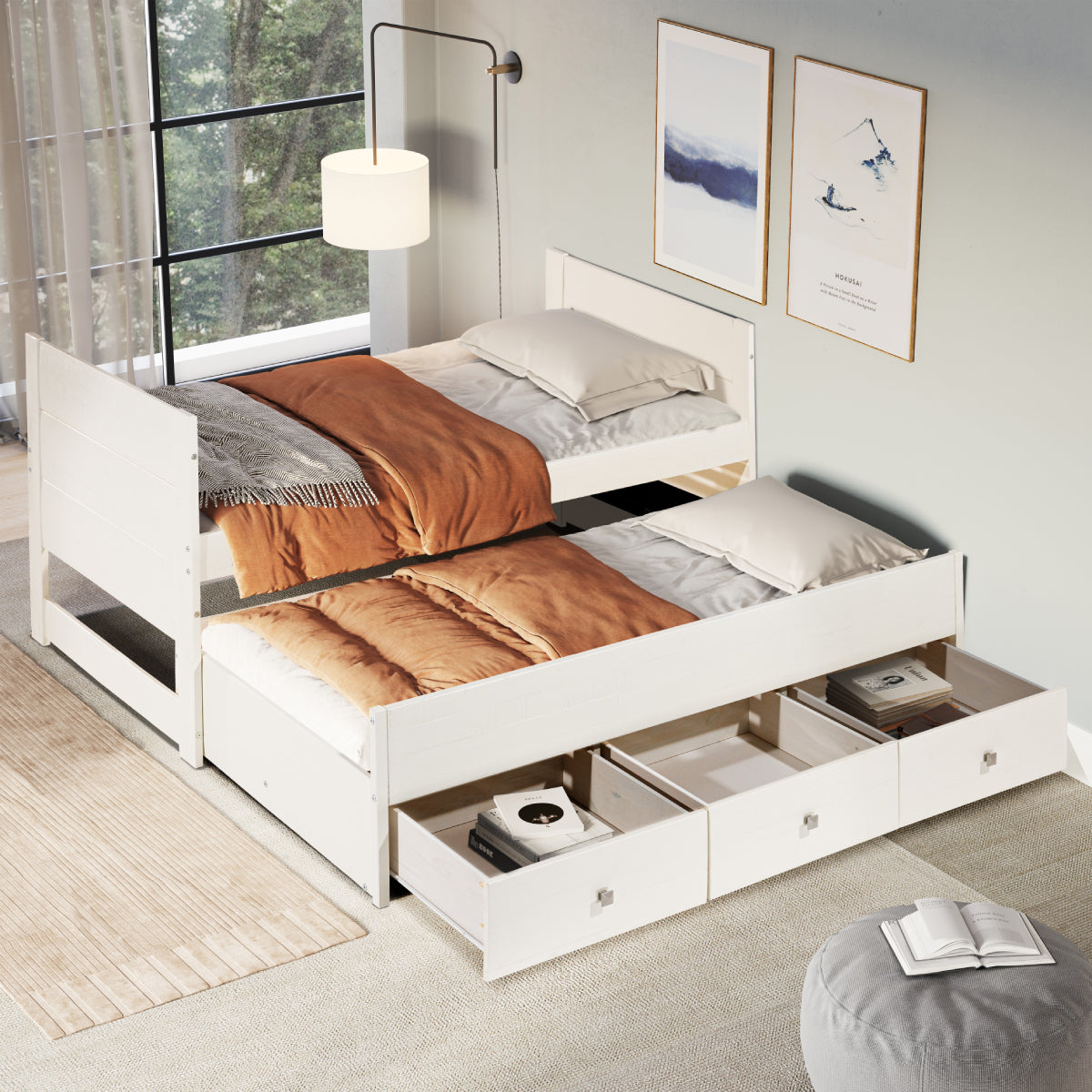 Twin 3 Drawer Captain Bed with Twin Trundle White | Furniture Dash