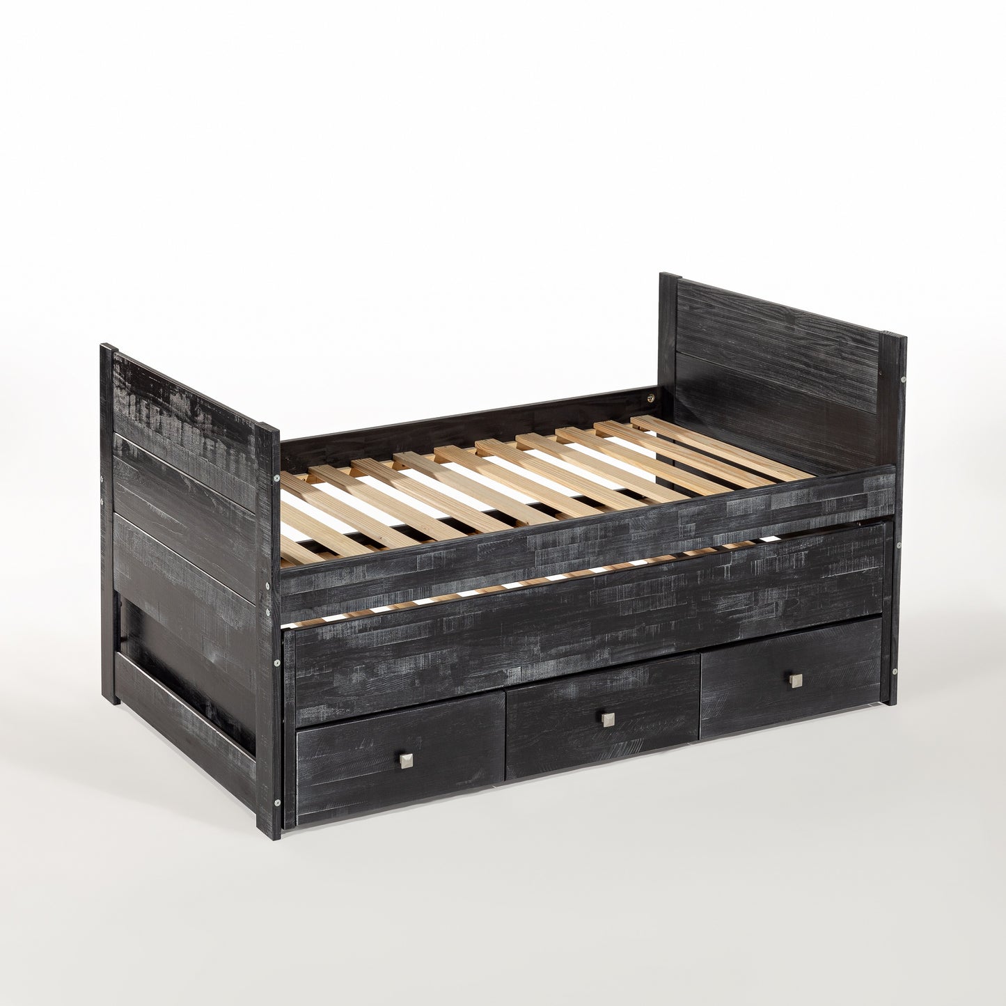 Twin 3 Drawer Captain Bed with Twin Trundle Black | Furniture Dash