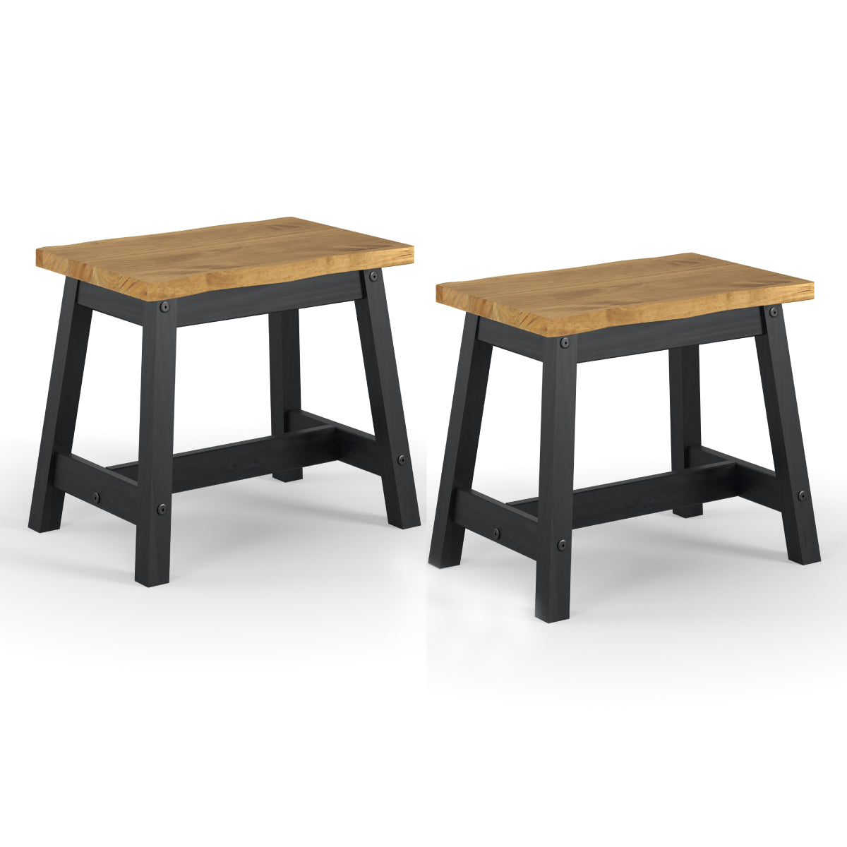 Wood Set of 2 Kitchen Stools Corona Black | Furniture Dash