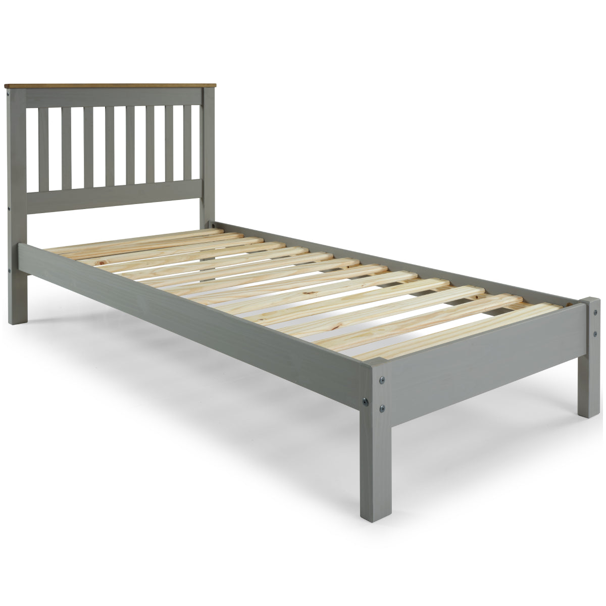 Wood Slatted Twin Size Bed Corona Gray | Furniture Dash