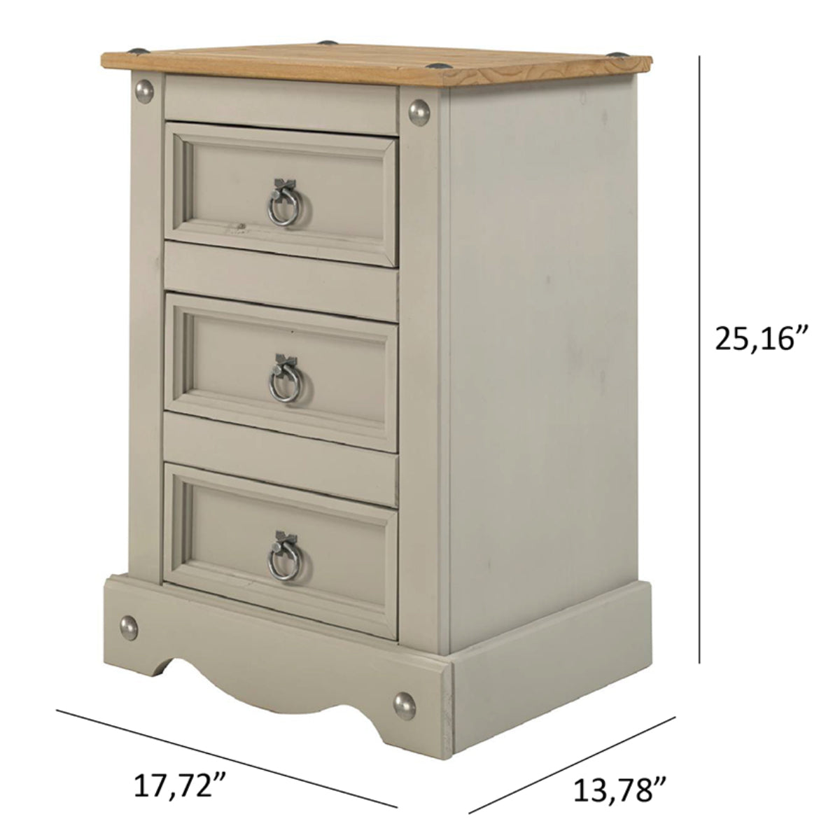 Wood Nightstand 3 Drawers Corona Gray | Furniture Dash