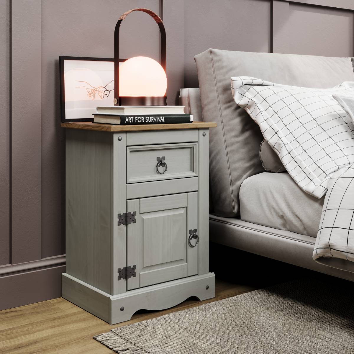 Wood Nightstand 1 Door 1 Drawer Corona Gray | Furniture Dash