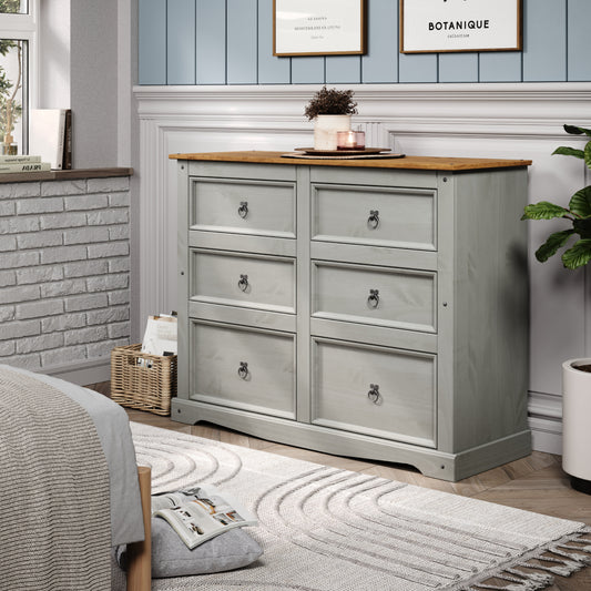 Wood Dresser 3+3 Drawers Chest Corona Gray | Furniture Dash