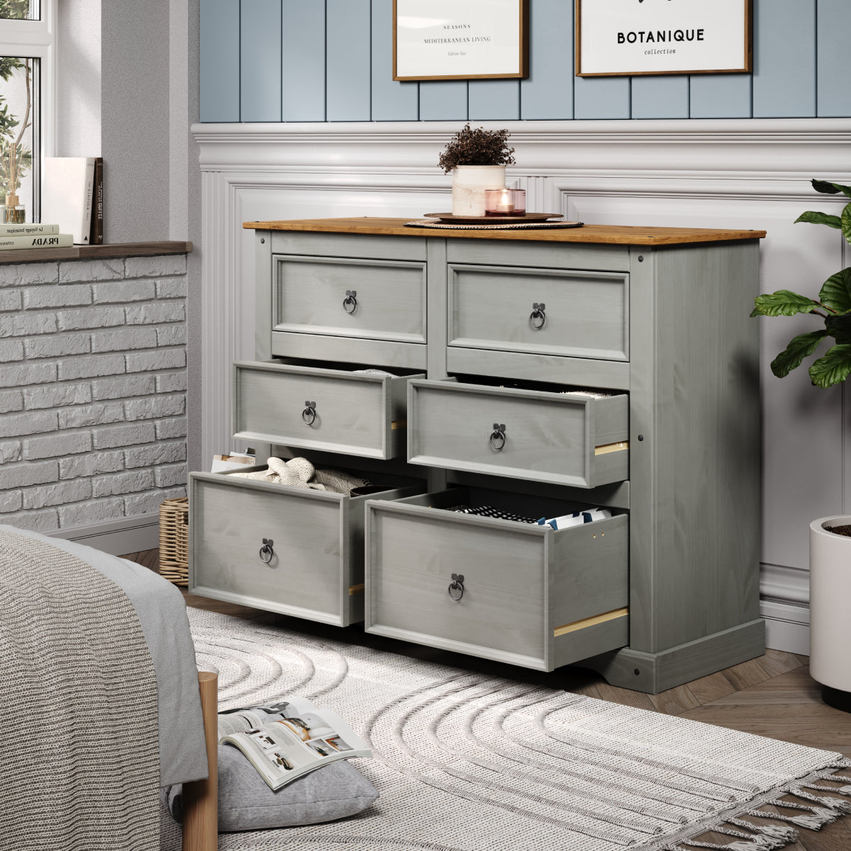 Wood Dresser 3+3 Drawers Chest Corona Gray | Furniture Dash