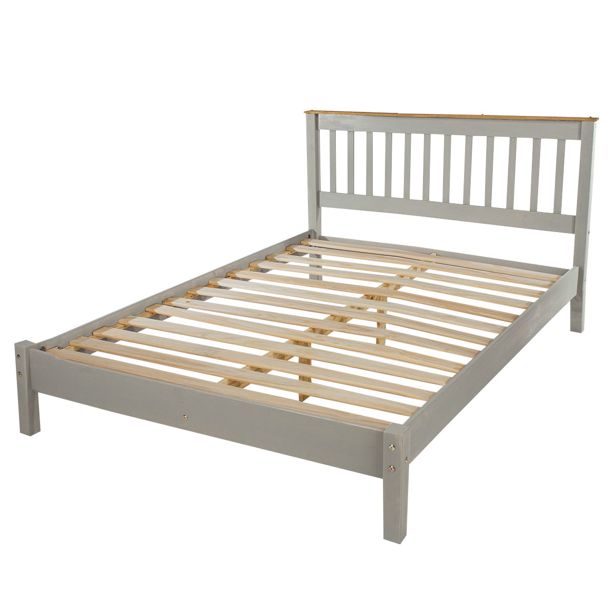 Wood Slatted Queen Size Bed Corona Gray | Furniture Dash