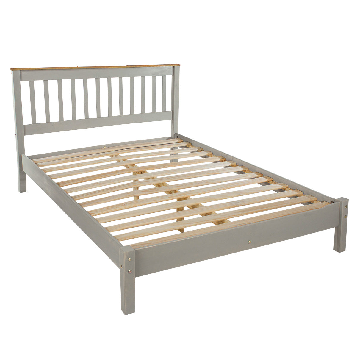 Wood Slatted Queen Size Bed Corona Gray | Furniture Dash