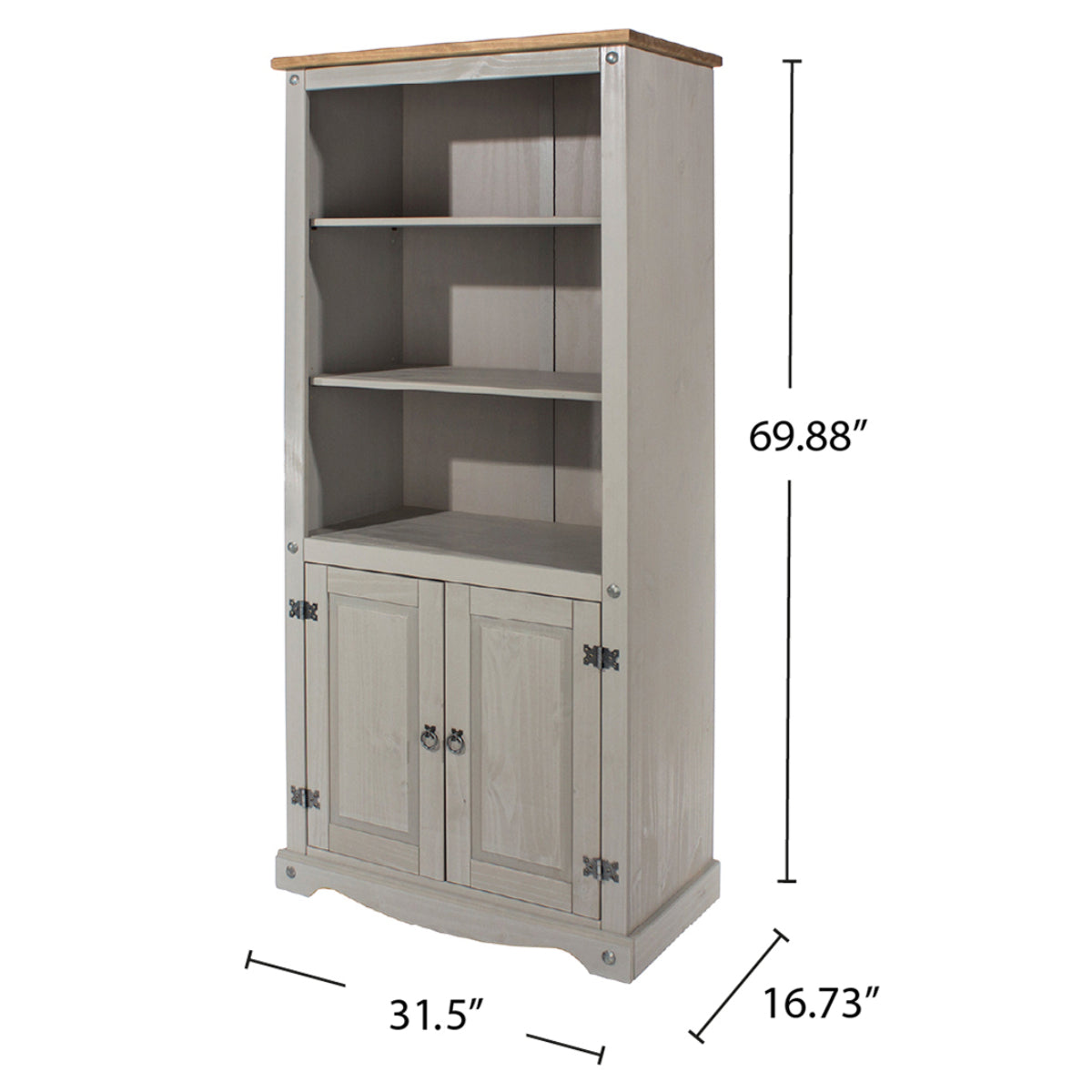 Wood Bookcase Library With Doors Corona Gray | Furniture Dash