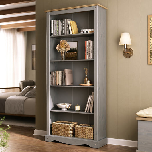 Wood Bookcase 5 Shelf Corona Gray | Furniture Dash