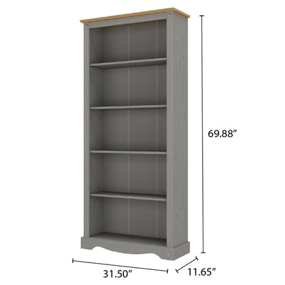 Wood Bookcase 5 Shelf Corona Gray | Furniture Dash