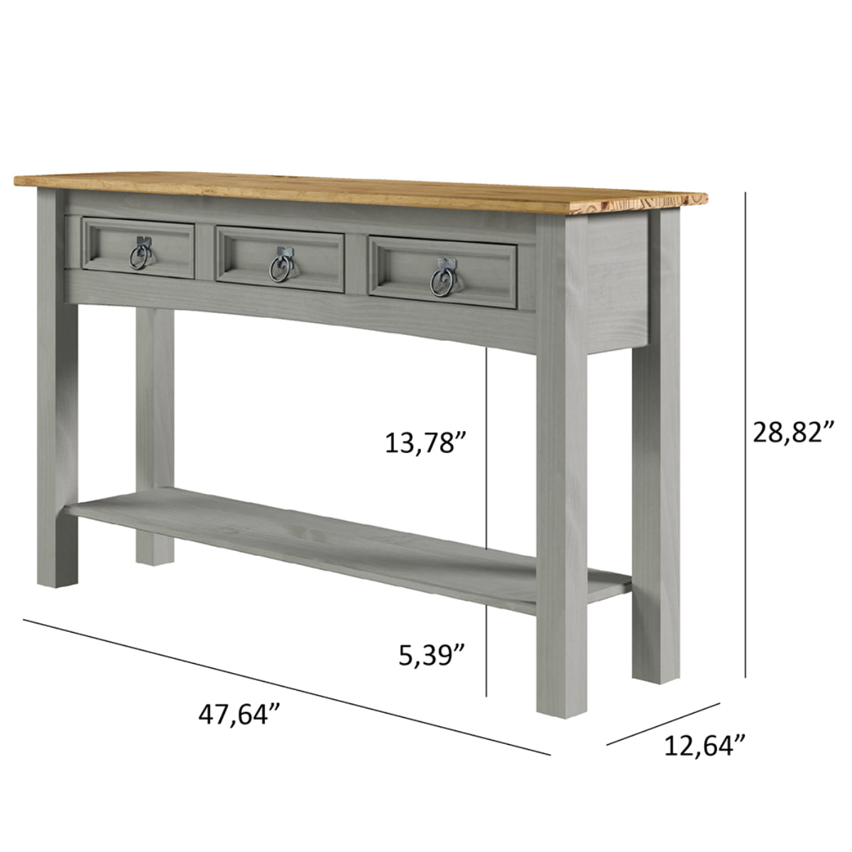 Wood Hall Table Console 3 Drawers Corona Gray | Furniture Dash