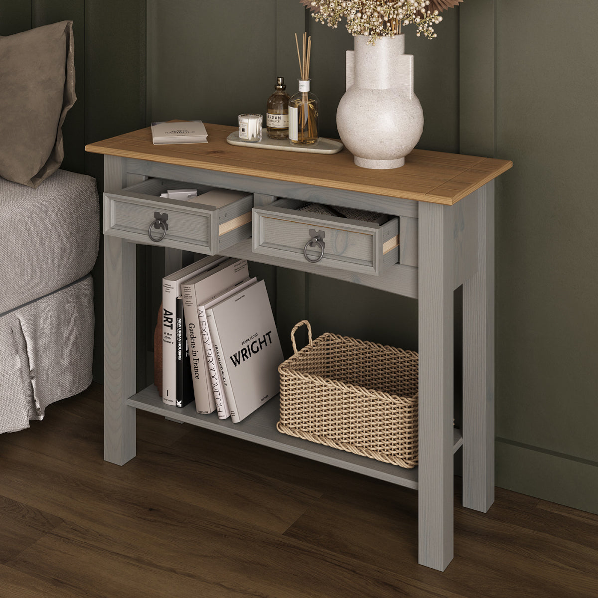 Wood Hall Table Console 2 Drawers Corona Gray | Furniture Dash