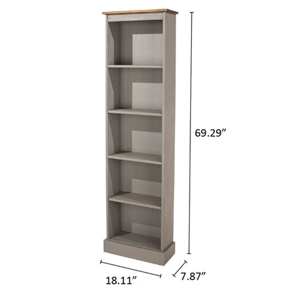 Wood Bookcase Tall Narrow Corona Gray | Furniture Dash