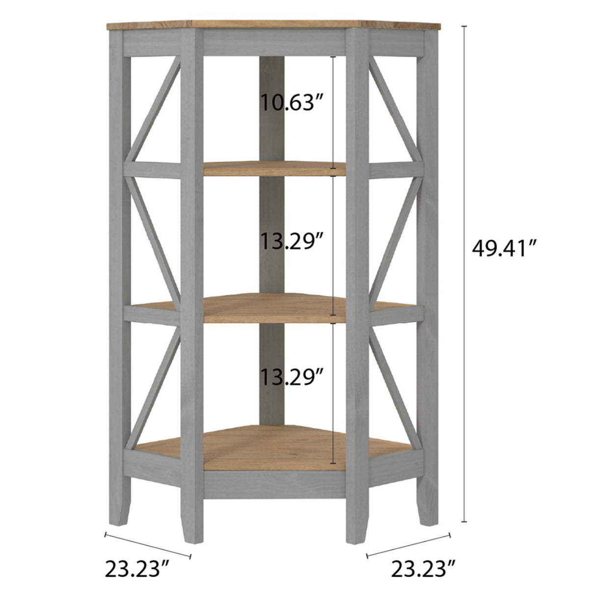 Wood Corner Bookcase 3 Shelf Corona Gray | Furniture Dash
