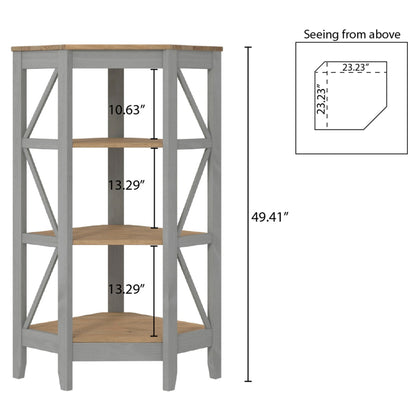 Wood Corner Bookcase 3 Shelf Corona Gray | Furniture Dash