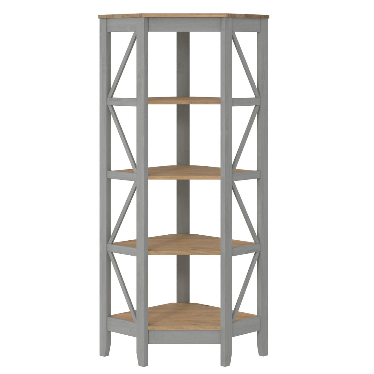 Wood Corner Bookcase 4 Shelf Corona Gray | Furniture Dash