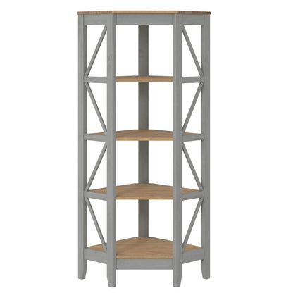 Wood Corner Bookcase 4 Shelf Corona Gray | Furniture Dash