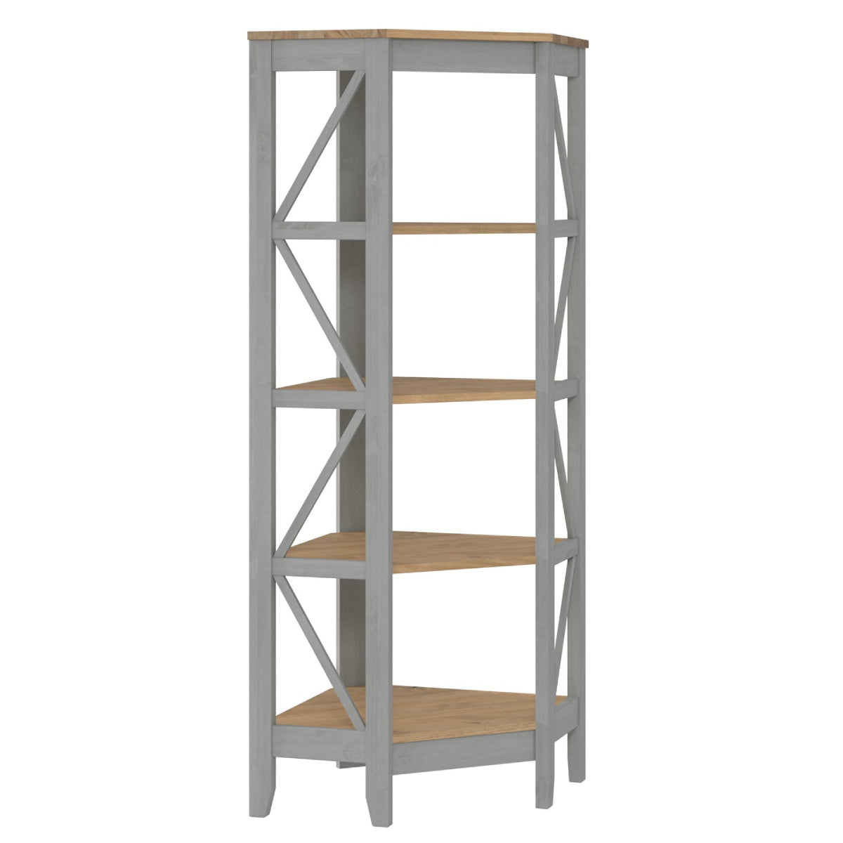 Wood Corner Bookcase 4 Shelf Corona Gray | Furniture Dash